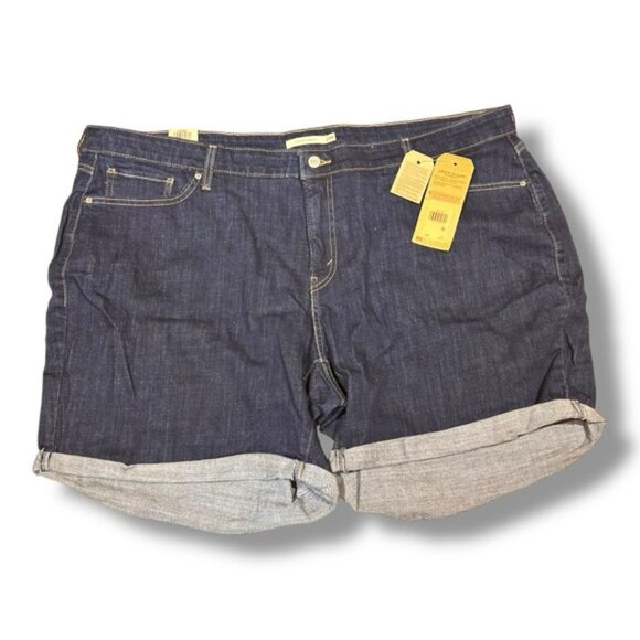 🆕 NWT Women’s 24w Levi’s Mid Length High Rise Classic Shorts Dark Wash - Picture 3 of 11